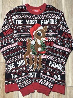 Rudolph The Red Nosed Reindeer Ugly Christmas Sweater Unisex Size Small
